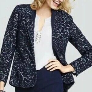 CAbi Wool Blend Tuxedo Style Jacquard Jacket/Blazer. Sz 2
